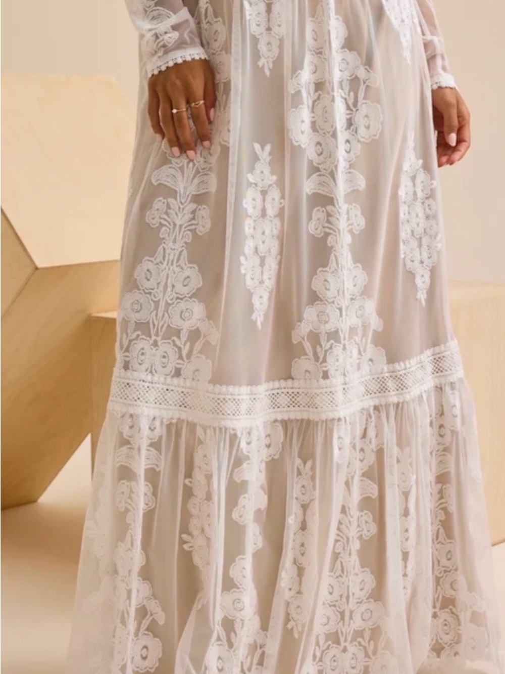 Altar'd State White/Cream Lace Maxi Skirt & Top matching set - Picture 2 of 4